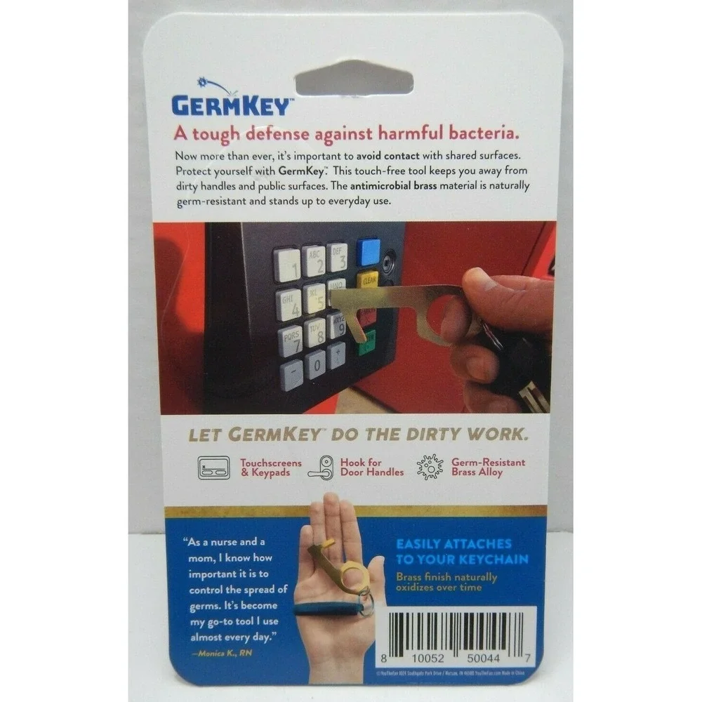 GermKey Antimicrobial Solid Brass‎ Touch Free Tool Door Opener Keychain Stylus